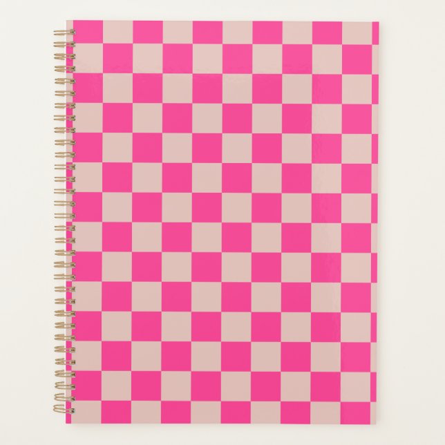 Check Coral Pink Chequered Pattern Chequerboard Planner (Front)