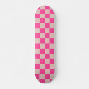 Check Coral Pink Chequered Pattern Chequerboard Skateboard