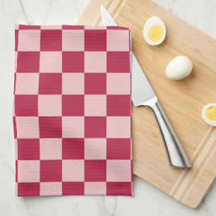 Check Magenta And Peach Pattern Chequerboard Tea Towel