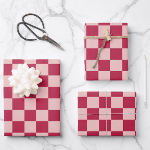 Check Magenta And Peach Pattern Chequerboard Wrapping Paper Sheet