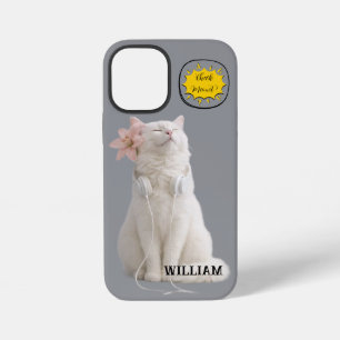 CHECK MEO White Cat with Headphones – Personalised iPhone 12 Mini Case