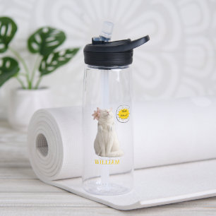 CHECK MEO White Cat with Headphones – Personalised Water Bottle
