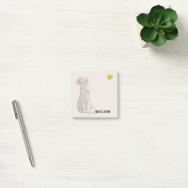 CHECK MEO White Cat with Headphones – Personalized Post-it Notes (Office)