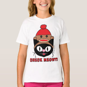 CHECK MEOWT! Black Cat w/ Sock Monkey Hat T-Shirt