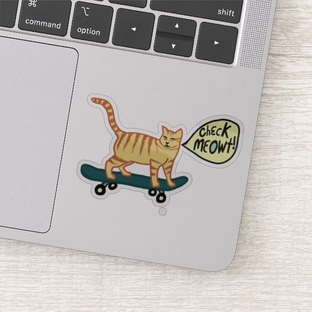 CHECK MEOWT! Cute Skateboarding Tabby Cat (Detail)