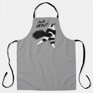 Check Meowt! Funny Black and White Cat Sploot Apron