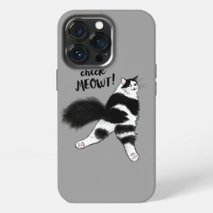 Check Meowt - Funny Black and White Cat Sploot iPhone 13 Pro Case
