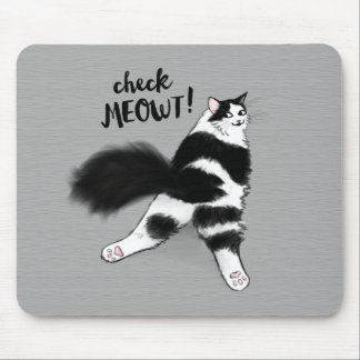 Check Meowt! Funny Black and White Cat Sploot Mouse Pad