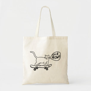 Check Meowt Punny Skateboarding Cat Black White Tote Bag