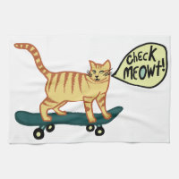 Check Meowt Punny Skateboarding Tabby Cat