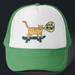 Check Meowt Punny Skateboarding Tabby Cat Trucker Hat<br><div class="desc">CHECK MEOWT! Have you ever seen a skateboarding cat?
 
 Check out this funny cat hat and check my shop for more matching items like mugs,  stickers and more. And of course more cat stuff too.
 
 Customise this with a name or other text.</div>