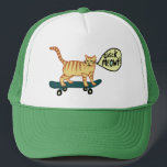 Check Meowt Punny Skateboarding Tabby Cat Trucker Hat<br><div class="desc">CHECK MEOWT! Have you ever seen a skateboarding cat?
 
 Check out this funny cat hat and check my shop for more matching items like mugs,  stickers and more. And of course more cat stuff too.
 
 Customise this with a name or other text.</div>
