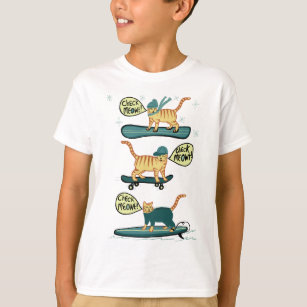 Check Meowt! Skateboard Snowboard Surfer Tabby Cat T-Shirt