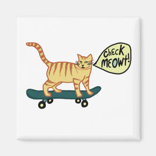 Check Meowt! Skateboarding Tabby Cat Magnet