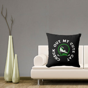 Check Out My Cute Cat Funny Vintage Retro Black Cushion