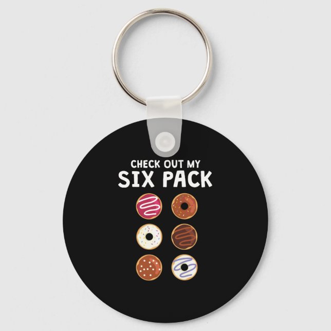 Check Out My Six Pack Funny Donut Fitness Key Ring (Front)