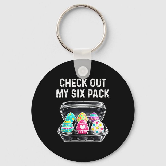 Check Out My Six Pack Funny Easter Egg Abs Workout Key Ring (Front)
