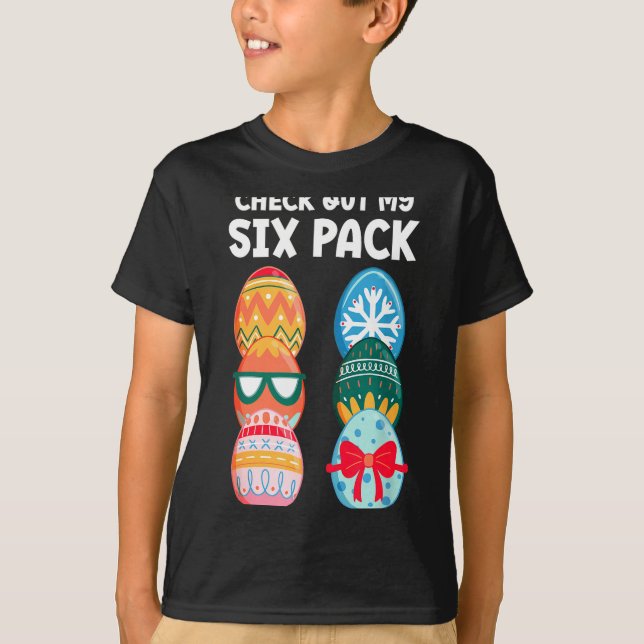 Check Out My Six Pack Funny Easter Egg Abs Workout T-Shirt (Front)