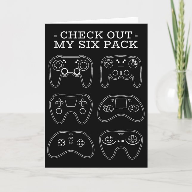 Check Out My Six Pack - Funny Gamer Video Game Pla Card (Front)