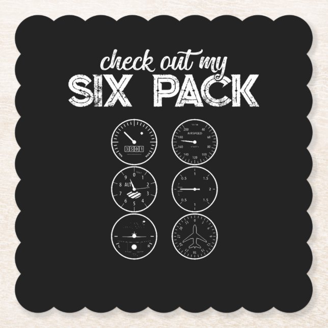 Check Out My Six Pack Pilot Aviation Funny Gym Fit Paper Coaster (Front)