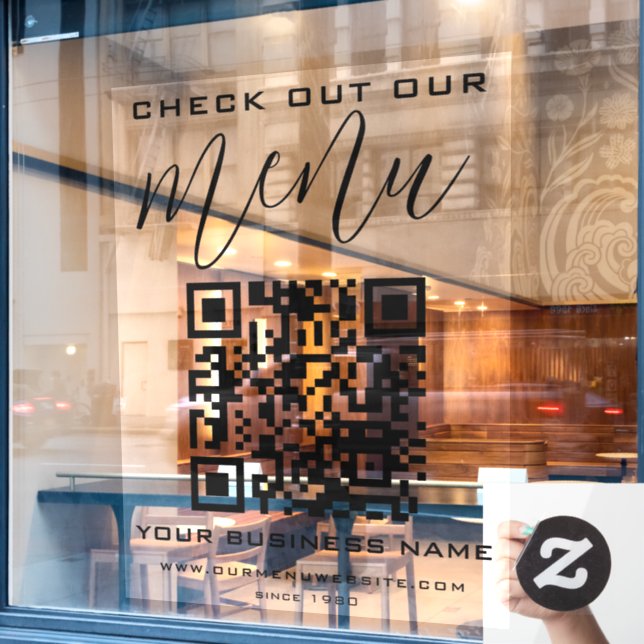 Check Out Our Menu Qr Code Black White Chic Modern (Cafe Window)