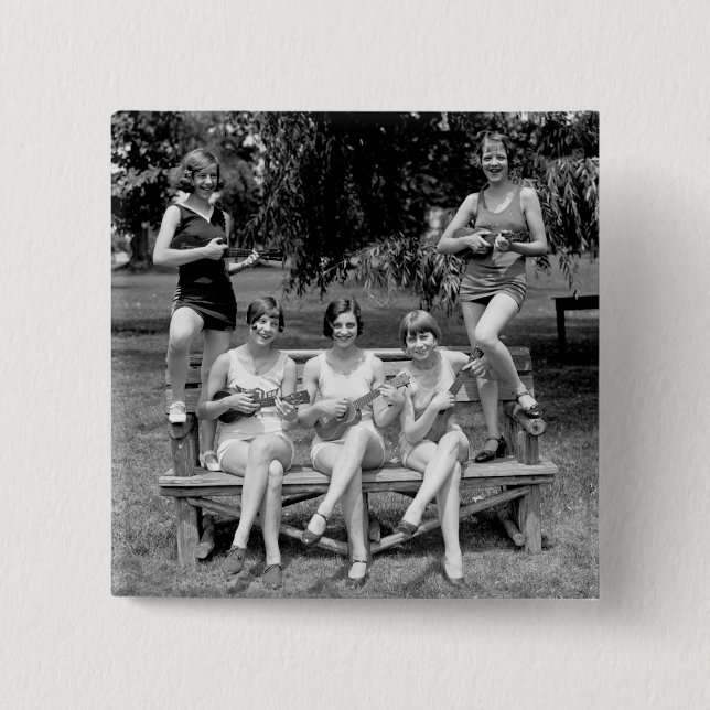 Check Out Those Ukuleles! - 1920s 15 Cm Square Badge (Front)
