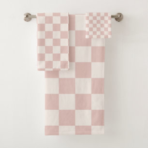 Check Pale Beige Chequered Pattern Chequerboard Bath Towel Set