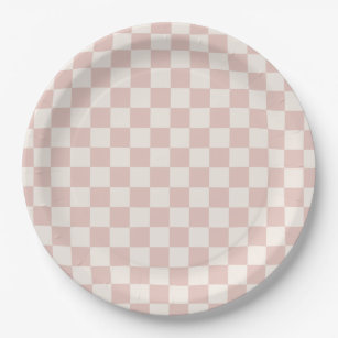 Check Pale Beige Chequered Pattern Chequerboard Paper Plate