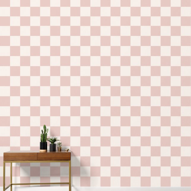 Check Pale Beige Chequered Pattern Chequerboard Wallpaper (Hallway)