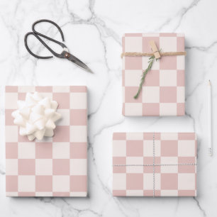 Check Pale Beige Chequered Pattern Chequerboard Wrapping Paper Sheet