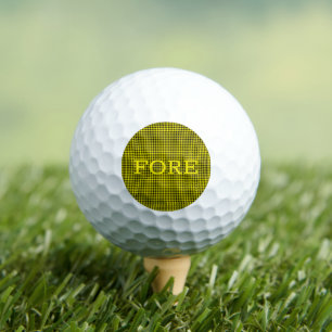 Check Pattern Black Gold Sports FORE Fun Golf Balls