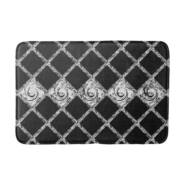 check pattern black  white bath mat (Front)