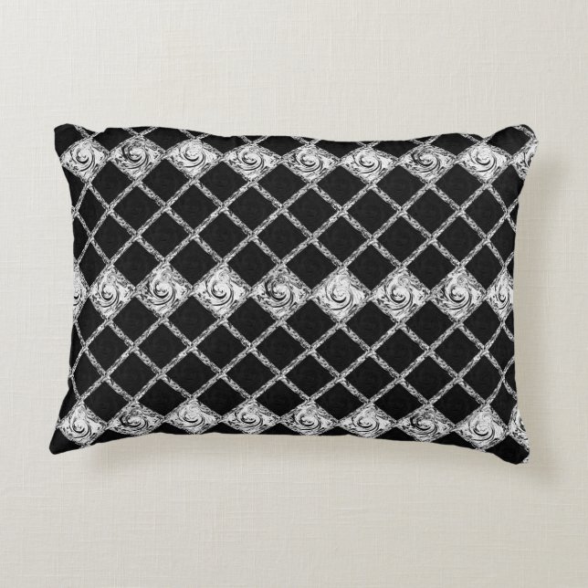 check pattern black  white decorative cushion (Back)