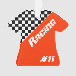 Check Pattern In Black and White With Orange Ornament