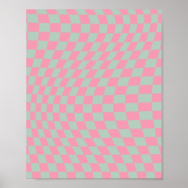 Check Pattern Mint Green And Pink Chequerboard Poster (Front)