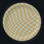 Check Pattern Mint Wavy Chequerboard Chequered Paper Plate<br><div class="desc">Chequered pattern – twisted check in mint green and mustard / wavy and warped chequerboard.</div>