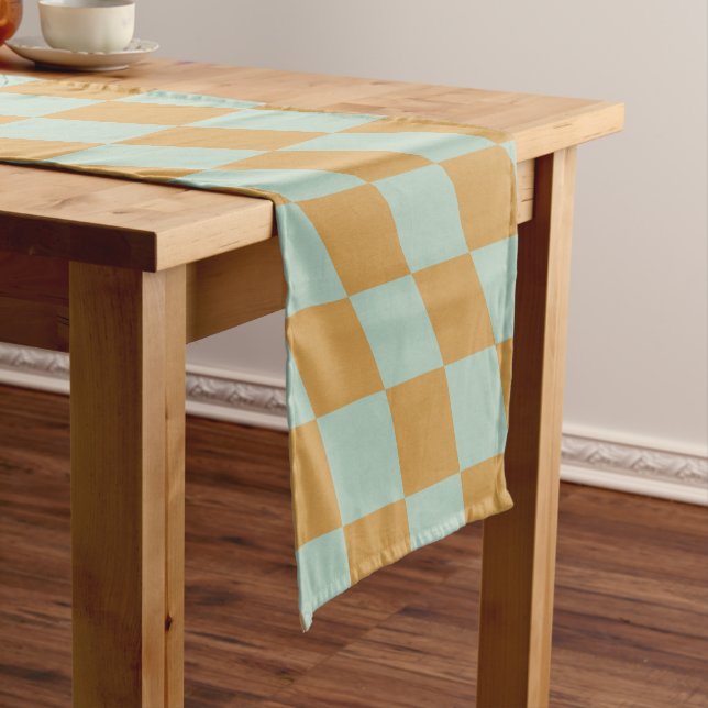 Check Pattern Mint Wavy Chequerboard Chequered Short Table Runner (In Situ)