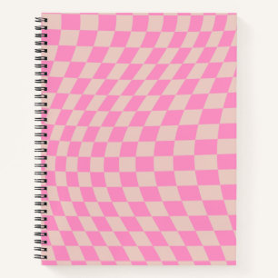Check Pattern Peach And Pink Preppy Checkerboard Notebook