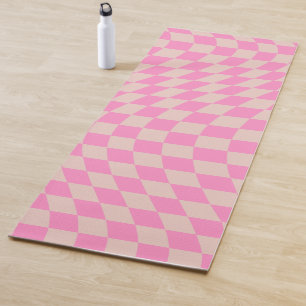 Check Pattern Peach And Pink Preppy Checkerboard Yoga Mat
