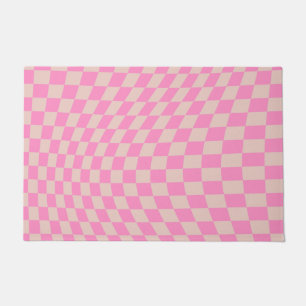 Check Pattern Peach And Pink Preppy Chequerboard Doormat