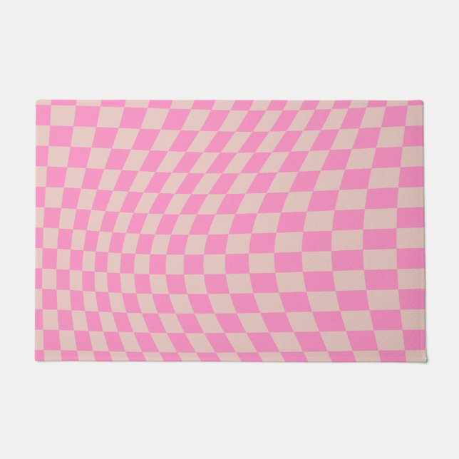 Check Pattern Peach And Pink Preppy Chequerboard Doormat (Front)