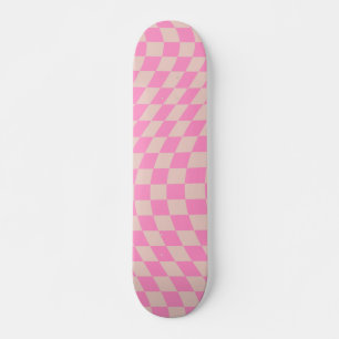 Check Pattern Peach And Pink Preppy Chequerboard Skateboard