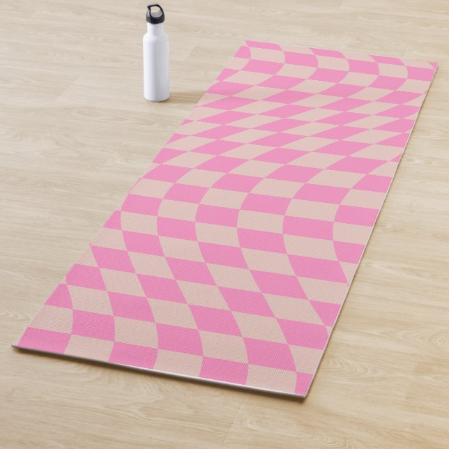 Check Pattern Peach And Pink Preppy Chequerboard Yoga Mat (In Situ)