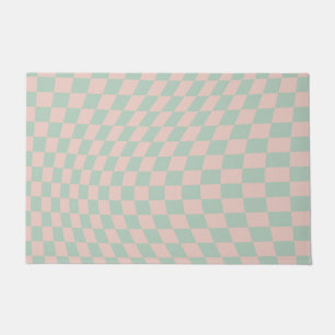 Check Pattern Sage Green And Beige Chequerboard Doormat
