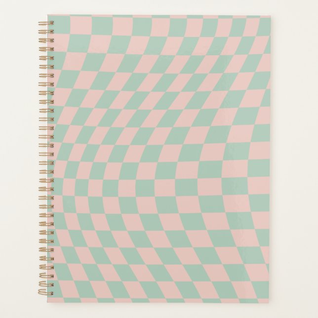 Check Pattern Sage Green And Beige Chequerboard Planner (Front)