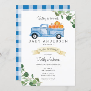 Check pattern Truck Pumpkin Baby Shower Invitation