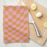 Check Pink Mustard Chequered Pattern Chequerboard Tea Towel<br><div class="desc">Chequered Pattern – pink and mustard twisted / wavy / warped chequerboard.</div>