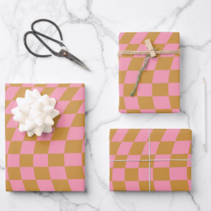 Check Pink Mustard Chequered Pattern Chequerboard Wrapping Paper Sheet