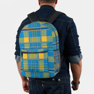 Check Plaid Blue Green Yellow Backpack
