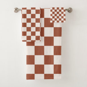 Check Rust Chequered Terracotta Chequerboard Bath Towel Set